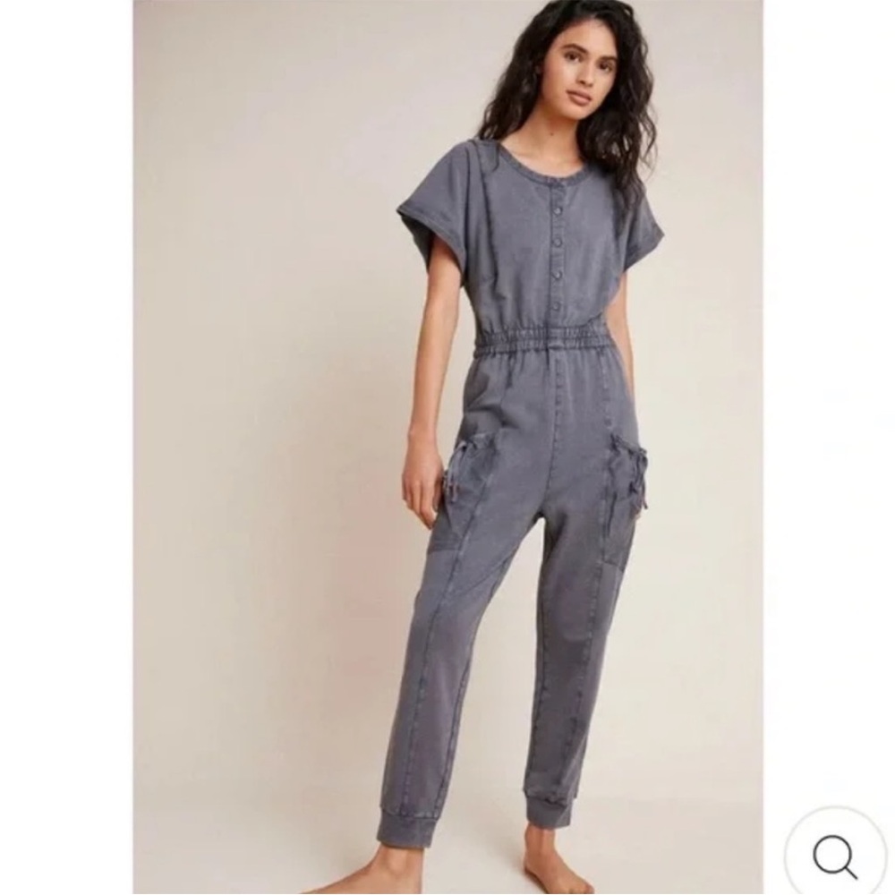 Anthropologie Charcoal Button-Front Jumpsuit